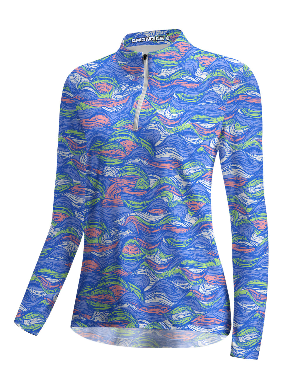 Orionride Hand-Painted Waves Women's Quarter Zipper Long Sleeve Jersey