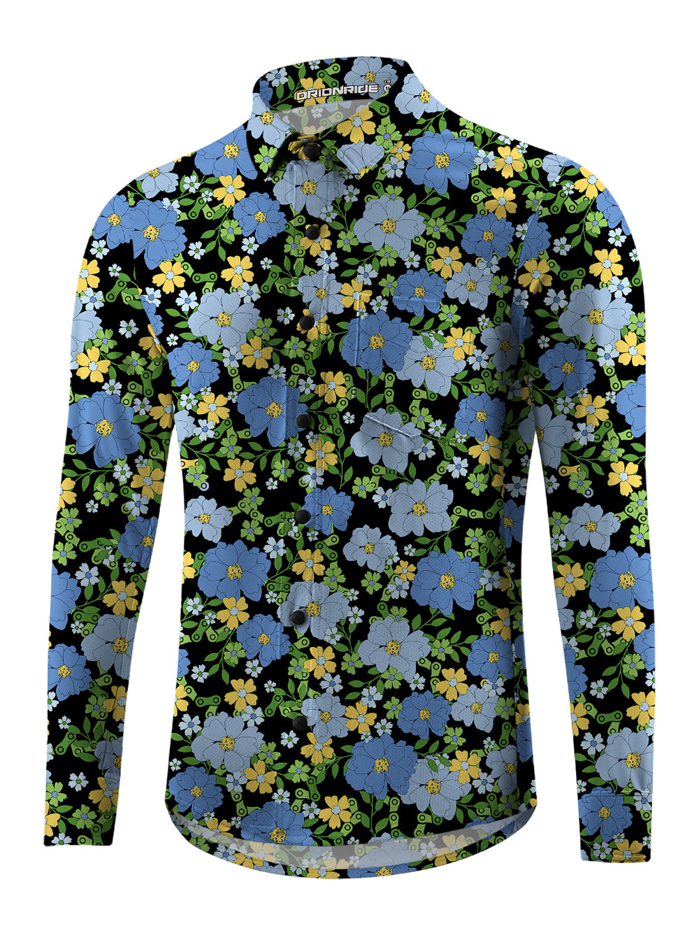 Orionride Tropical Floral Chain Men's Stretchy Breathable Long Sleeve Gravel Shirt