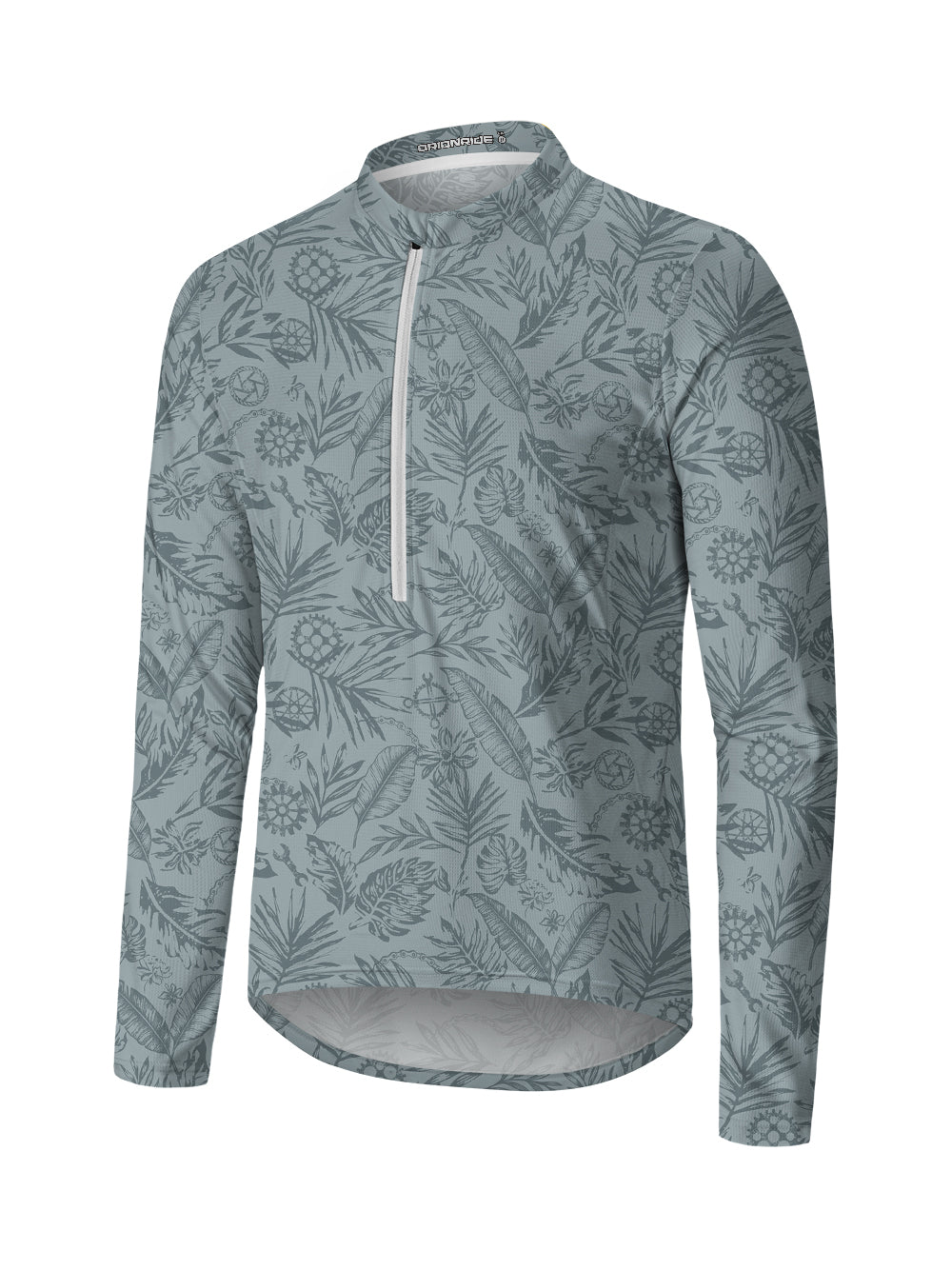 Orionride Leaves And Gears Long Sleeve Half Zipper Mountain Bike Jersey